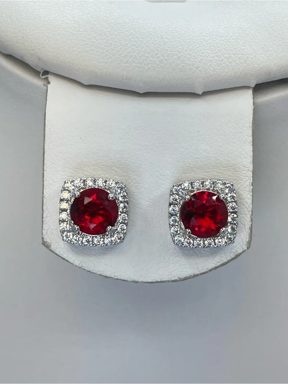 Swarovski Crystal Elements Ruby Red Halo Stud Earrings Silver Studs Elegant